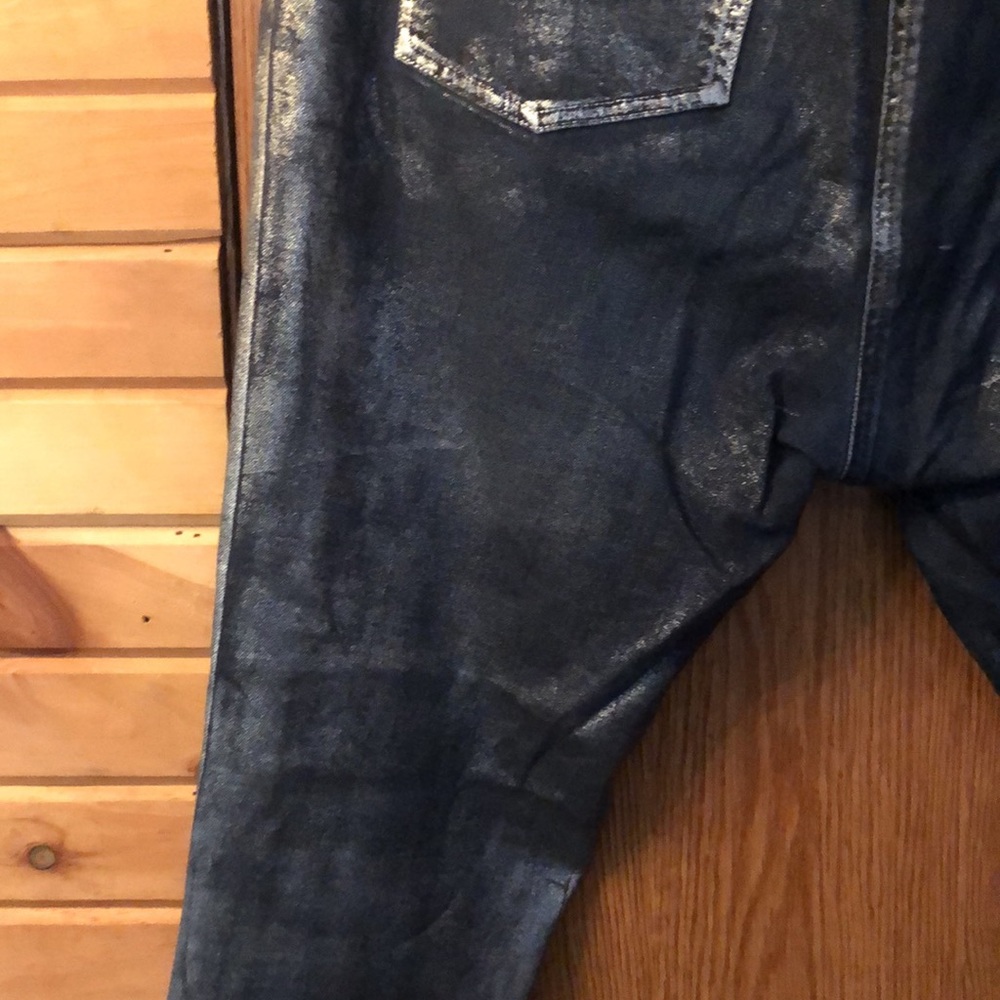 Denim 24/7 Women’s 16W Blue Metallic Coated Skinny Jeans - Picture 3 of 6
